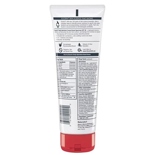 Eucerin Daily Hydration Broad Spectrum SPF 30 Sunscreen Body Cream for Dry Skin, Fragrance Free Sunscreen Moisturizer, 8 Oz Tube