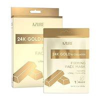 Thumbnail for Azure Cosmetics 24K Gold Firming Face Mask- Anti Aging, Hydrating, Toning & Firming Facial Sheet - Helps Reduce Wrinkles & Fine Lines - With Hyaluronic Acid & Collagen - Made in Korea - Pack of 5