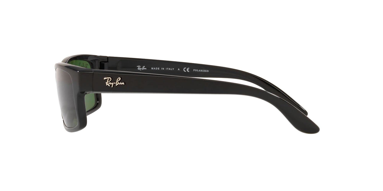 Ray-Ban RB4151 Rectangular Sunglasses, Black/Polarized Green, 59 mm