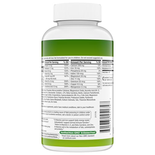 Centrum Adult Multivitamin/Multimineral Supplement with Antioxidants, Zinc, Vitamin D3 and B Vitamins, Gluten Free, Non-GMO Ingredients - 200 Count