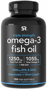 Thumbnail for Sports Research Triple Strength Omega 3 Fish Oil - Burpless Fish Oil Supplement w/EPA & DHA Fatty Acids from Wild Caught Fish - Heart, Brain & Immune Support for Men & Women - 1250 mg, 150 ct