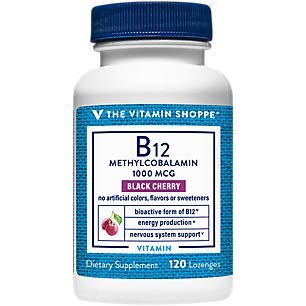 The Vitamin Shoppe Vitamin B12 Methylcobalamin 1,000mcg - Highly Bioavailable Form of B12 to Support Energy Production - Black Cherry Flavored (120 Lozenges)