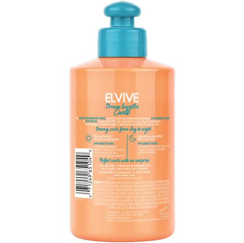 L'Oreal Paris Elvive Dream Lengths Curls Non-Stop Dreamy Curls leave-in conditioner, Paraben-Free with Hyaluronic Acid and Castor Oil. Best for wavy hair to coily hair, 10.2 fl oz