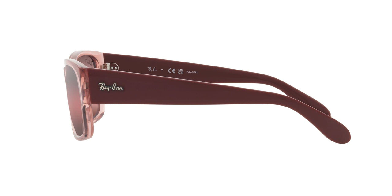 Ray-Ban RB4388 Square Sunglasses, Transparent Pink/Wine Polarized, 58 mm