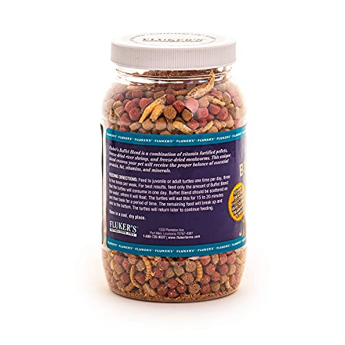 Fluker's Buffet Blend Aquatic Formula, Turtle Food with Freeze, Dried Shrimp, Mealworms, and Vitamin Enriched Pellets, 7.5 oz