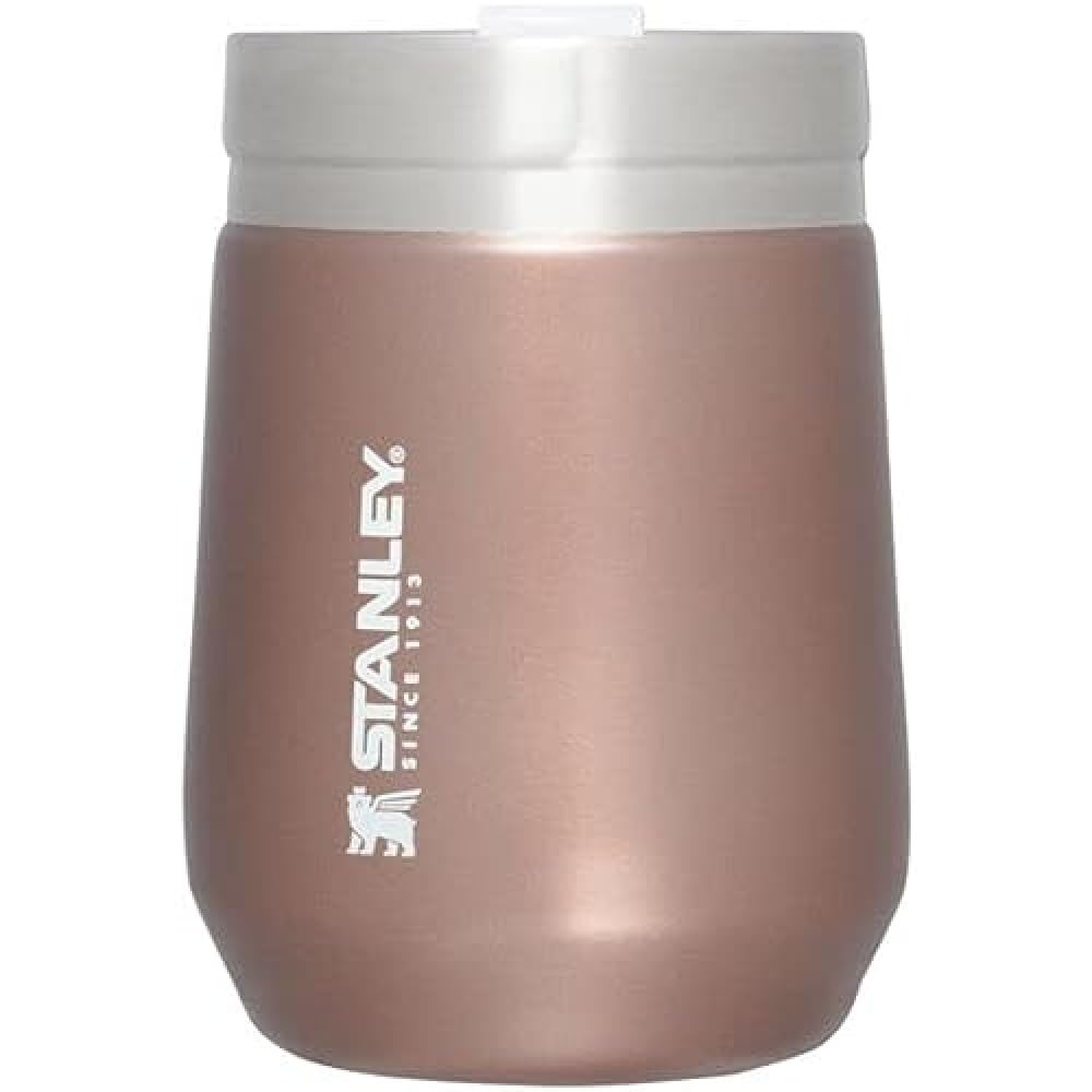 STANLEY GO Everyday Wine Tumbler 10 oz | Press Fit Drink Through Lid | Beverage, Coffee, and Cocktail Cup | Insulated Stainless Steel Wine Glass | BPA-Free | Rose Quartz Glow
