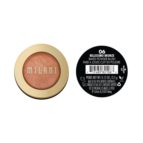 Milani Baked Blush, Powder Blush for Cheeks, Cruelty Free Makeup - Shape, Contour & Highlight Face for a Shimmery or Matte Finish -Bellissimo Bronze