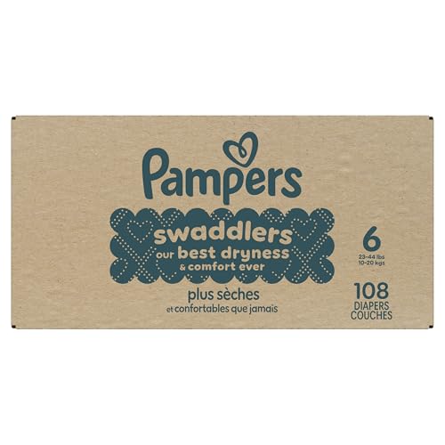 Pampers Swaddlers Diapers, Size 6 (23-44 lbs), 108 Count, Absorbent, Keeps Baby Dry and Comfortable, Skin Safe Disposable Baby Diaper (Packaging May Vary)