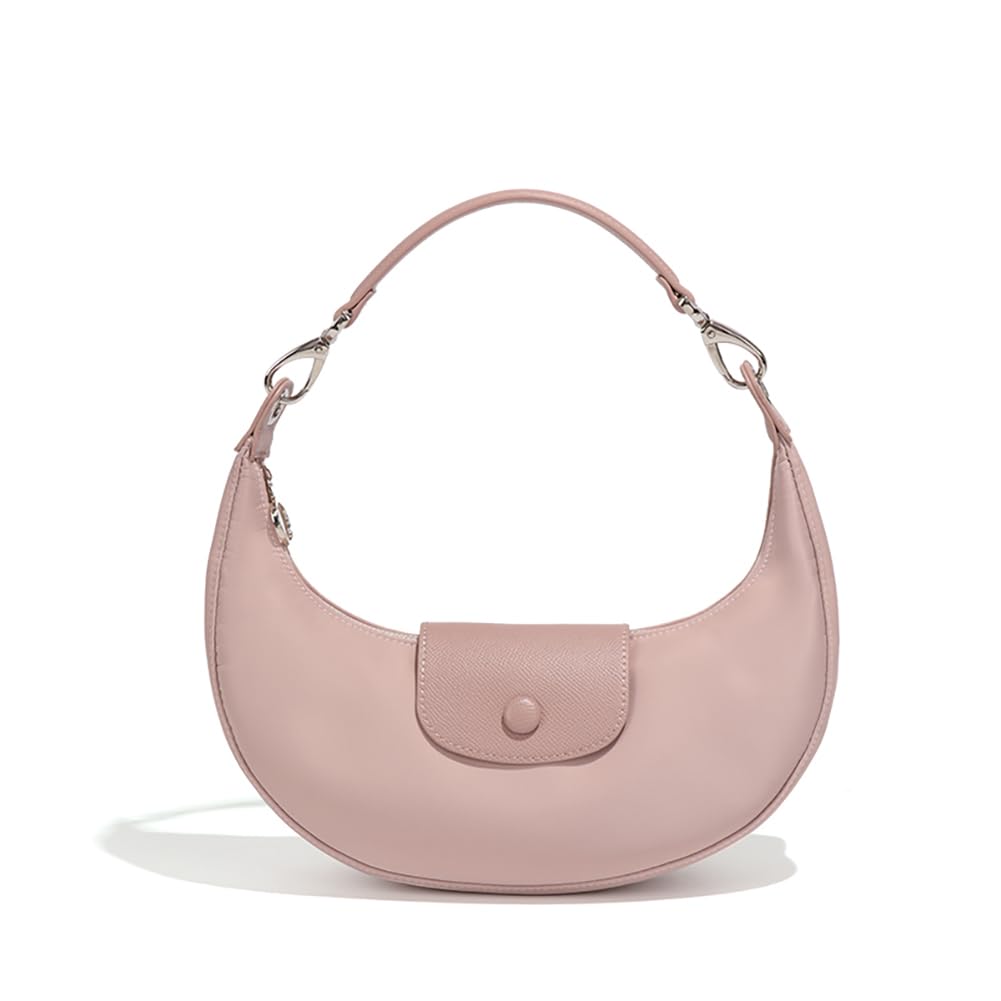 Covelin Modern Crescent Moon Hobo Bag - Lightweight Nylon Shoulder Bag for Women Pink