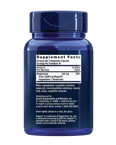 Life Extension Neuro-mag Magnesium L-threonate, Magnesium L-threonate, Brain Health, Memory & Attention, Gluten Free, Vegetarian, Non-GMO, 90 Vegetarian Capsules (Pack of 2)