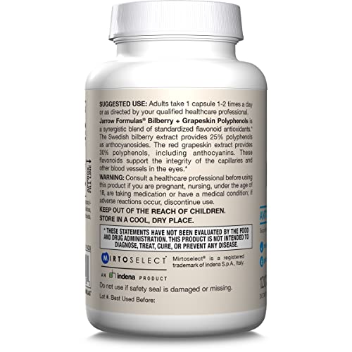 Jarrow Formulas Bilberry & Grapeskin Polyphenols Capsules - 120 Count - Bilberry Supplement for Eyes - Antioxidant Supplement - For Eye Health - Vegan - Non-GMO
