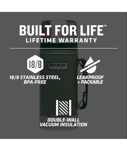 STANLEY Classic Legendary Vacuum Insulated Food Jar 17oz, 24oz – Stainless Steel, Naturally BPA-free Container – Keeps Food/Liquid Hot or Cold for 15 Hours – Leak Resistant, Easy Clean