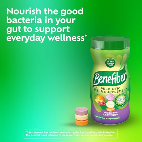 Benefiber Chewable Prebiotic Fiber Supplement Tablets for Digestive Health, Assorted Fruit Flavors - 100 Count