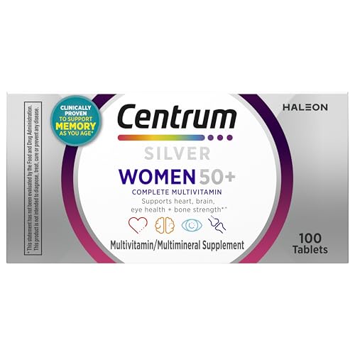Centrum Silver Women's Multivitamin for Women 50 Plus, Multivitamin/Multimineral Supplement with Vitamin D3, B Vitamins, Non-GMO Ingredients, Supports Memory and Cognition in Older Adults - 100 Ct
