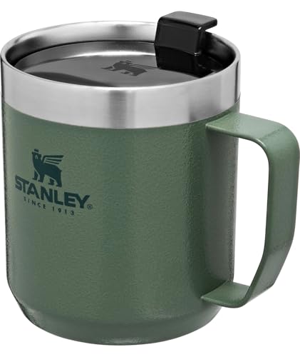 Stanley Stay-Hot Camp Mug 12 oz | Press Fit Drink Through Lid | Cup for Coffee, Tea and Drinks | Insulated Stainless Steel Coffee Mug | BPA-Free | Hammertone Green