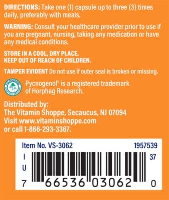 Pycnogenol 50mg Antioxidant That Supports Cardiovascular, Skin Cellular Health (French Maritime Pine Bark Extract) (90 Capsules) by The Vitamin Shoppe