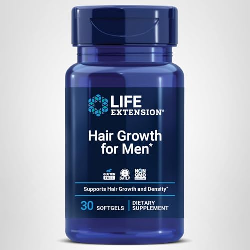 Life Extension Hair Growth for Men, ActriSave® Prickly pear and Black Rice, VI-SPO® Saw Palmetto, Supports Hair Growth, Fullness and Density, Non-GMO, 1-Daily, Gluten-Free, 30 softgels