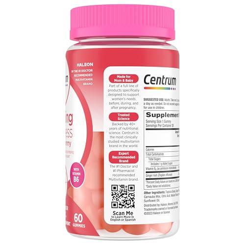 Centrum Morning Sickness Relief Gummies, Citrus Ginger Flavor - 60 Count, Up to 60 Day Supply
