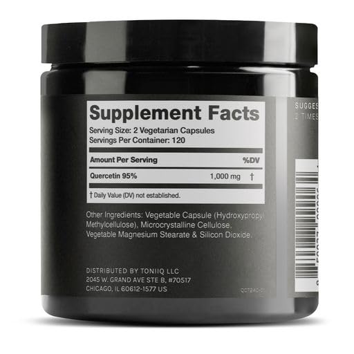 Toniiq Ultra High Purity Quercetin Capsules - 95%+ Highly Purified and Bioavailable - 1000mg Per Serving - 240 Capsules Quercetin Supplement