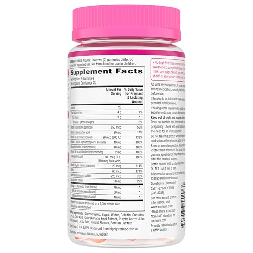 Centrum Prenatal Multivitamin Gummies with DHA and Folic Acid, Mixed Berry and Orange Flavors - 60 Count, 30 Day Supply