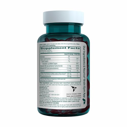 NEURIVA Plus Decaffeinated Nootropic Brain Supplement for Memory, Focus & Concentration & Cognitive Function, Clinically Tested NeuroFactor, Phosphatidylserine, Vitamins B6 B12,50ct Strawberry Gummies