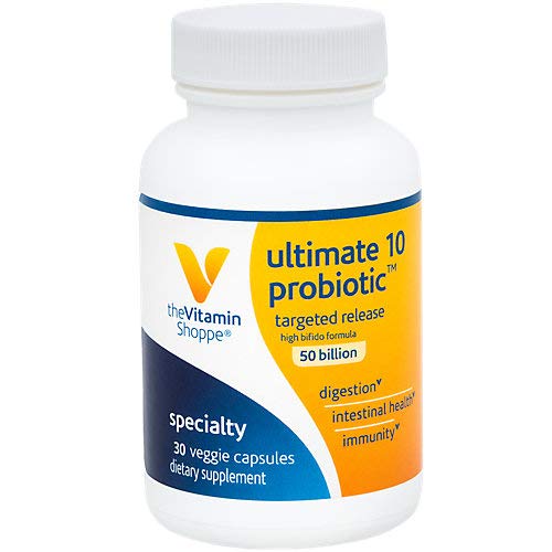 Ultimate 10 Probiotic, 50 Billion, Shelf Stable Probiotic, No Refrigeration, Targeted Release – to Support Digestive Health, Intestinal Health and Immunity (30 Vegetable Capsules)