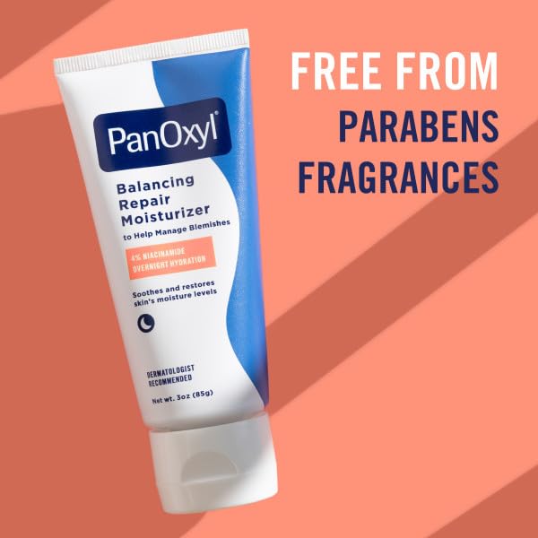 Bundle of PanOxyl Acne Foaming Wash Benzoyl Peroxide 10% Maximum Strength Antimicrobial, 5.5 Oz + PanOxyl PM Balancing Repair Moisturizer with Niacinamide, Ceramides and Cica, 3 oz