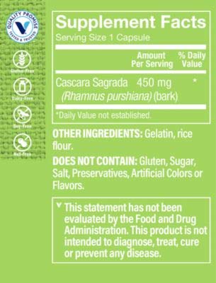 The Vitamin Shoppe Cascara Sagrada 450MG (Rhamnus Purshiana Bark), Herbal Supplement That Supports Healthy Regularity (100 Capsules)