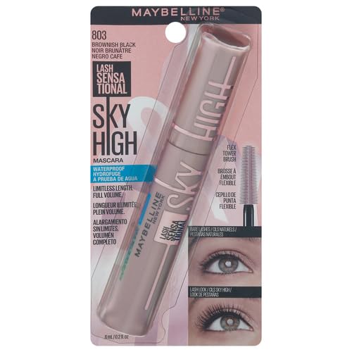 Maybelline Lash Sensational Sky High Waterproof Mascara Makeup, Volumizing, Lengthening, Defining, Curling, Multiplying, Buildable Formula, Brownish Black, 1 Count (Pack of 2)