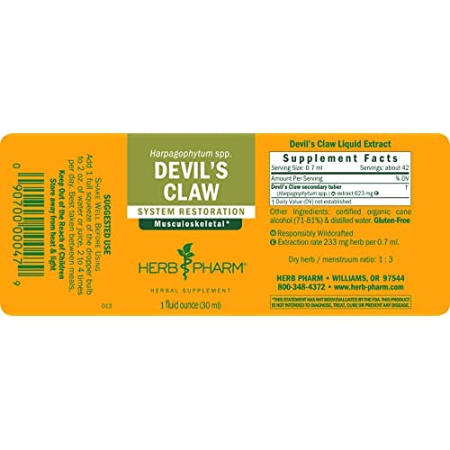 Herb Pharm Devil's Claw Liquid Extract for Musculoskeletal System Support - 1 Ounce (DDCLAW01)