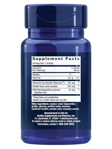 Life Extension Super Ubiquinol CoQ10 with PQQ, coenzyme Q10, pyrroloquinoline Quinone, Heart Health Supplement, Maximum Absorption, 100 mg, Non-GMO, Gluten-Free, 30 softgels