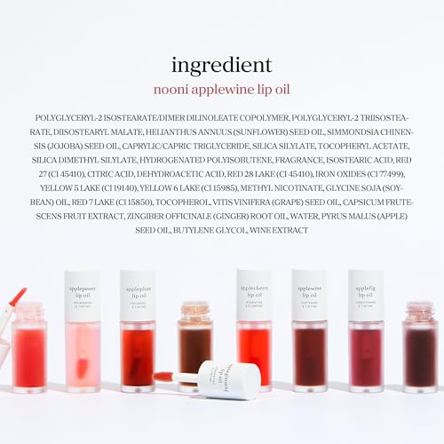 NOONI Korean Lip Oil - Applewine | Long-Lasting, Moisturizing, Plumping, Revitalizing for Dry Lips, Waterproof, No Peel Off, Hydrating, Stocking Stuffers, Gifts For Women, 0.12 FL Oz