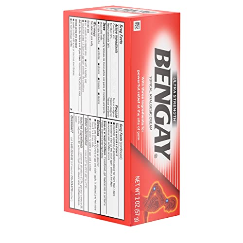 Bengay Ultra Strength Topical Pain Relief Cream, Non-Greasy Analgesic for Minor Arthritis, Muscle, Joint, and Back Pain, Camphor, Menthol & Methyl Salicylate, 2 oz Packaging May Vary (Pack of 2)
