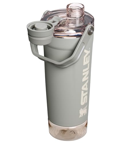 STANLEY Vitalize Shaker Bottle 20 oz | Leakproof Insulated Stainless Steel Shaker Cup | Base Storage and Twist On Fast Flow Lid | Protein Shakes and Pre Workout Powder | BPA-Free | Sage Grey