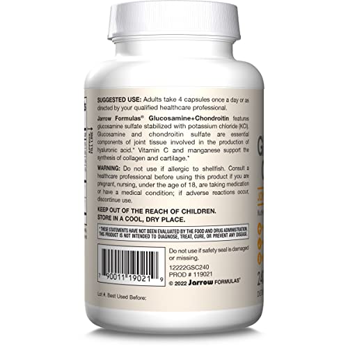 Jarrow Formulas Glucosamine + Chondroitin - 240 Capsules - Nutrient Support - Dietary Supplement for Joint Health - with Vitamin C & Manganese - 60 Servings
