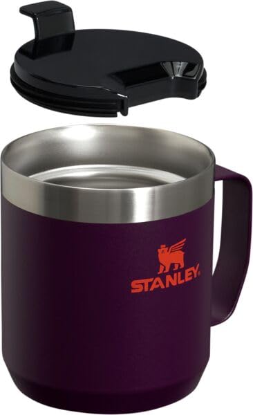 STANLEY Stay-Hot Camp Mug 12 oz | Press Fit Drink Through Lid | Cup for Coffee, Tea and Drinks | Insulated Stainless Steel Coffee Mug | BPA-Free | Plum
