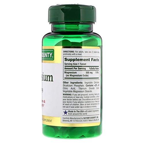 Nature's Bounty Magnesium, 500 mg Coated Tablets, Mineral Supplement, Supports Bone and Muscle Health, Gluten Free, Vegetarian, 100 Count (Pack of 3)
