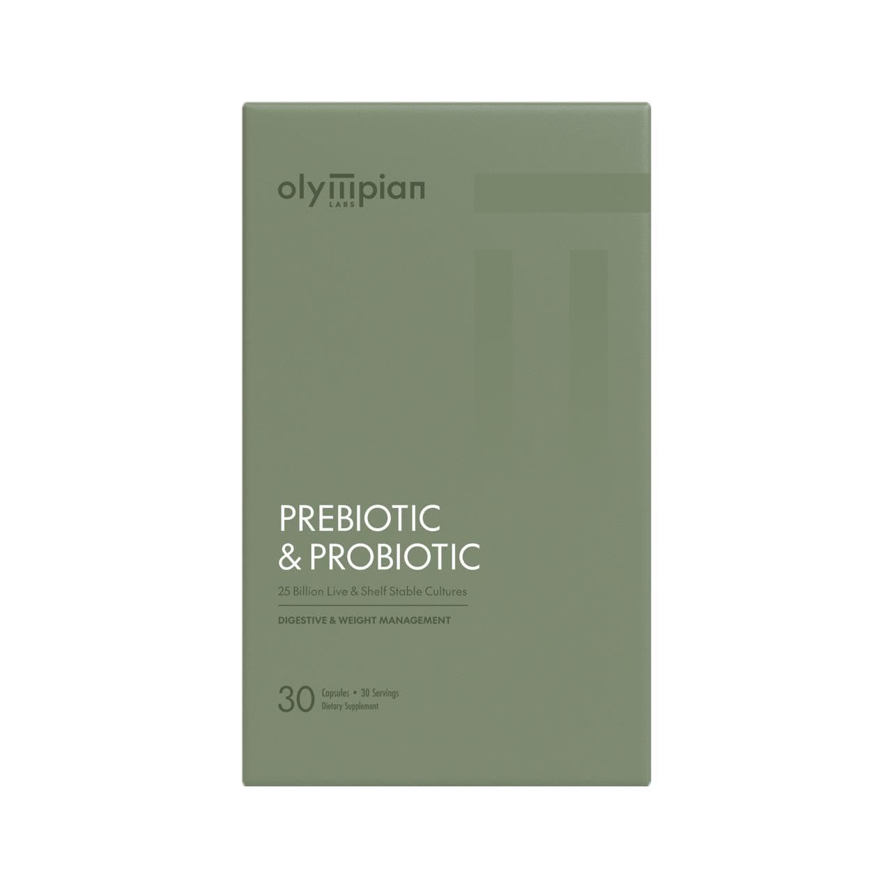 Olympian Labs Complete Prebiotic and Probiotic Supplement - 25 Billion Live Shelf Stable Cultures - 30 Vegetarian Capsules, Helps Restore the Natural Balance Within the Digestive Tract.