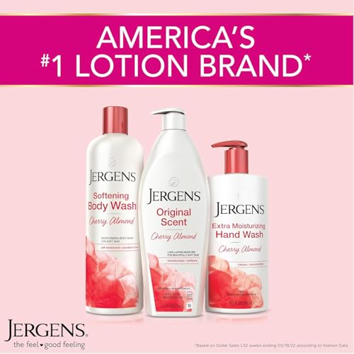Jergens Original Scent Dry Skin Body Lotion, Hand and Body Moisturizer, Cherry Almond Essence, Dermatologist Tested, 32 Oz