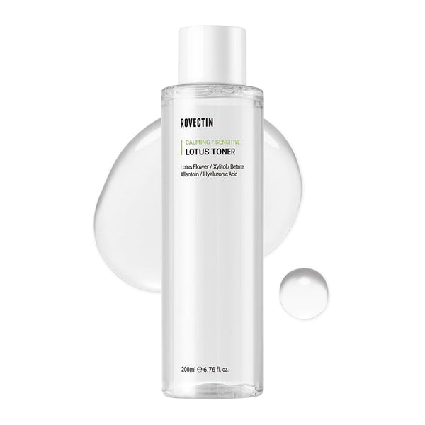 ROVECTIN Calming Lotus Water Toner - pH4.7 Extra Soothing and Hydrating for Trouble Care | 40% Lotus Flower Extract for Purifying | Hyaluronic Acid, Alcohol-Free, Vegan, K-Beauty (6.76 fl. oz, 200ml)
