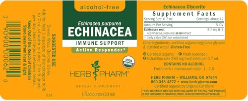 Herb Pharm Organic Echinacea Root Extract, Alcohol-Free: Immune System Support for All Seasons, Fast-Acting Echinacea Plant Supplement, Non-GMO, Vegan & Gluten-Free, 1 Oz