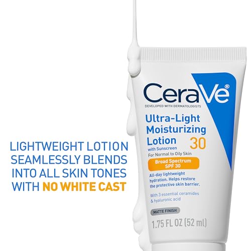 CeraVe Ultra-Light Moisturizing Lotion With SPF 30, Daily Face Moisturizer with SPF, Formulated with Hyaluronic Acid & Ceramides, Broad Spectrum SPF, Oil Free, Matte Finish, 1.7 Ounce