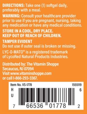 The Vitamin Shoppe Lycopene 15MG, Antioxidant That Supports Cardiovascular, Prostate Cellular Health (60 Softgels)