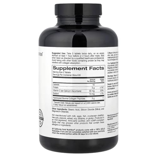California Gold Nutrition, Hydrolyzed Collagen Peptides, Type I & III, and Vitamin C, 250 Tablets
