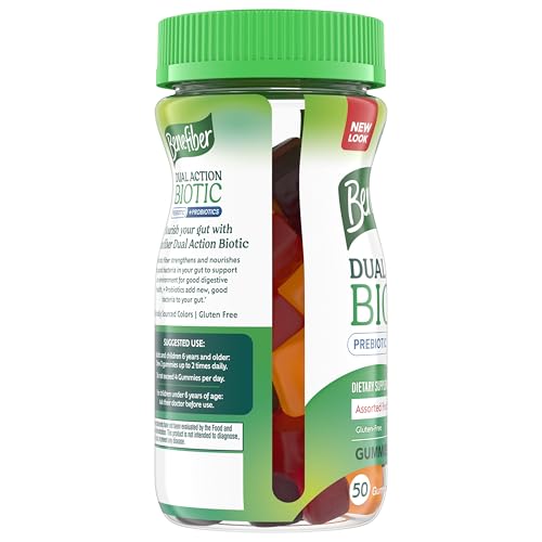 Benefiber Prebiotic Fiber Supplement Gummies with Probiotics for Digestive Health, Assorted Fruit Flavors - 50 Count