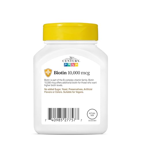 21st Century Biotin Tablets, 10,000 mcg, Unflavored 120 Count