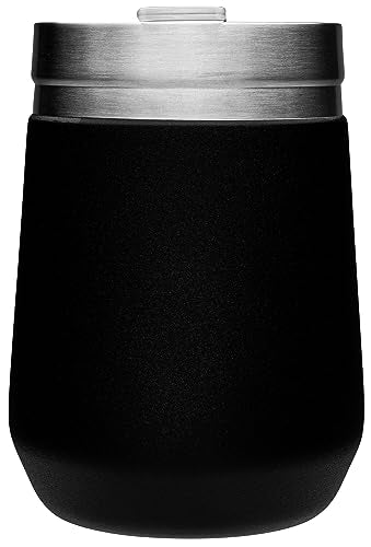 STANLEY GO Everyday Wine Tumbler 10 oz | Press Fit Drink Through Lid | Beverage, Coffee, and Cocktail Cup | Insulated Stainless Steel Wine Glass | BPA-Free | Matte Black