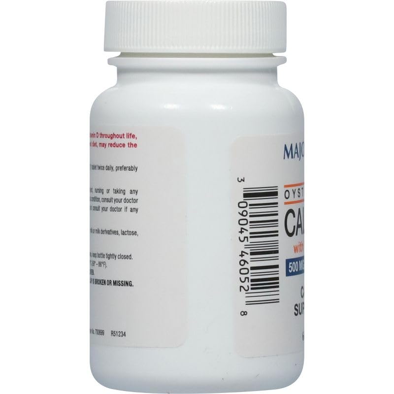 Major Oyster Shell Calcium with Vitamin D3 500 mg / 5 mcg (200 IU) - Calcium Supplement - 60 Tablets