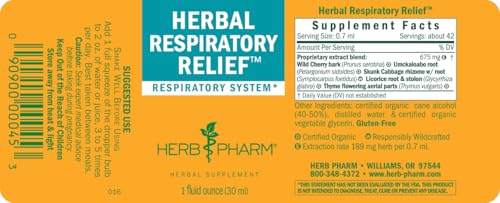 Herb Pharm Herbal Respiratory Relief Liquid Formula with Wild Cherry Liquid Extract, 1 Fl Oz (Pack of 1)