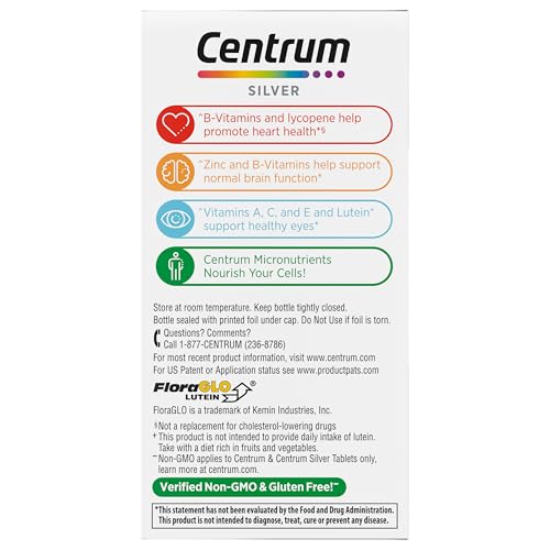 Centrum Silver Multivitamin for Adults 50 Plus, Multivitamin/Multimineral Supplement with Vitamin D3, B Vitamins, Calcium and Antioxidants, Gluten Free, Non-GMO Ingredients - 80 Count